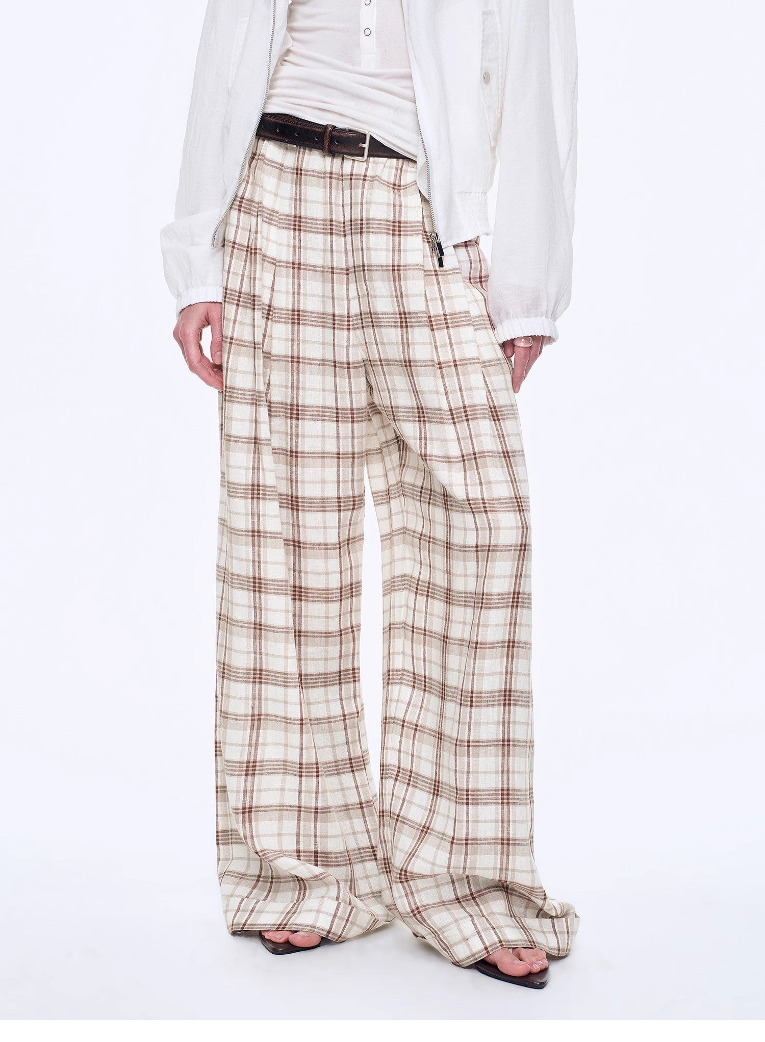 National Style Tencel Acetate Jacquard/Drape Linen Plaid Retro Casual Pants Spring"Plaid Accent" - variant_title