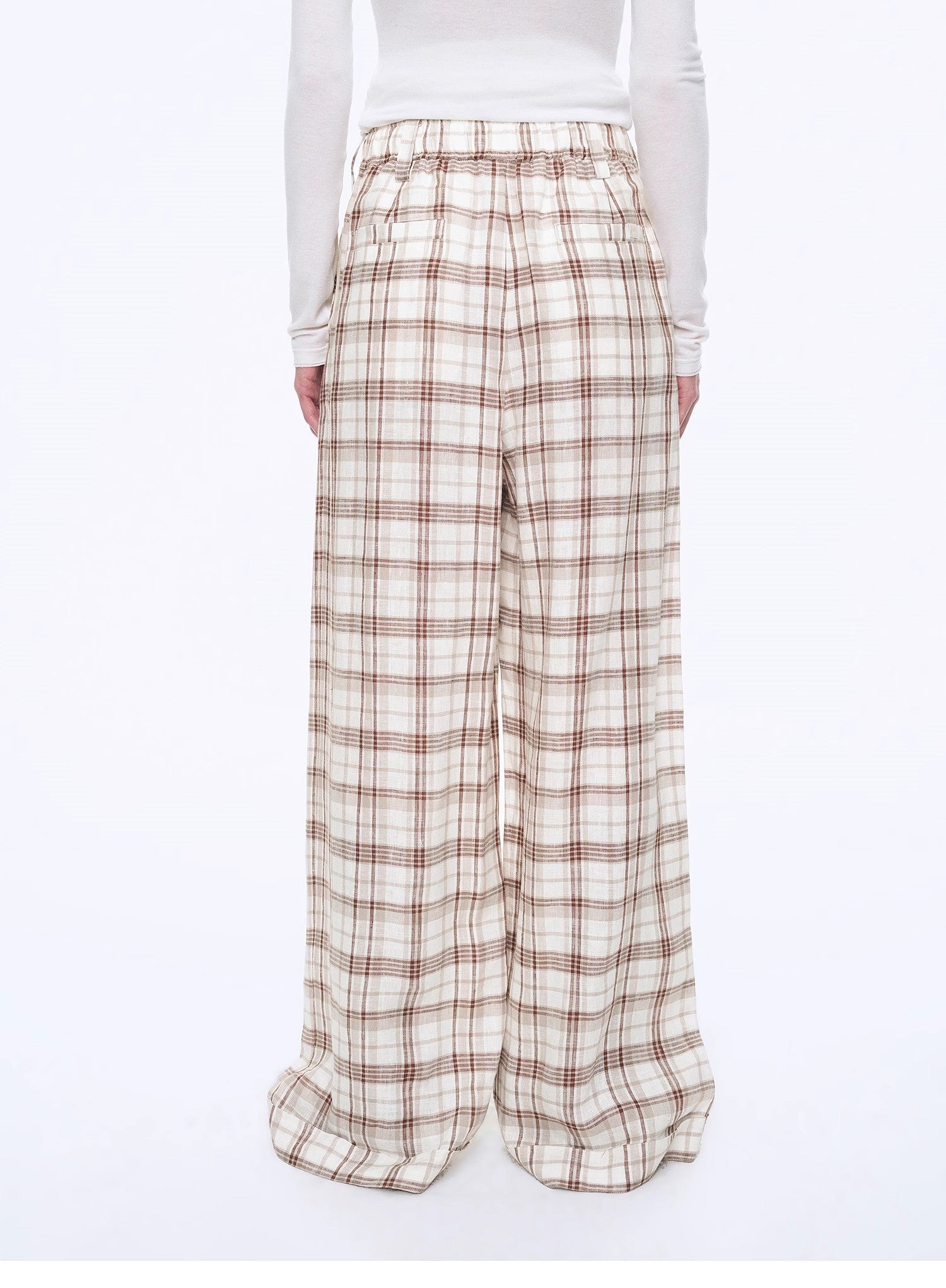 National Style Tencel Acetate Jacquard/Drape Linen Plaid Retro Casual Pants Spring"Plaid Accent" - variant_title