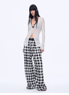 National Style Tencel Acetate Jacquard/Drape Linen Plaid Retro Casual Pants Spring"Plaid Accent" - variant_title