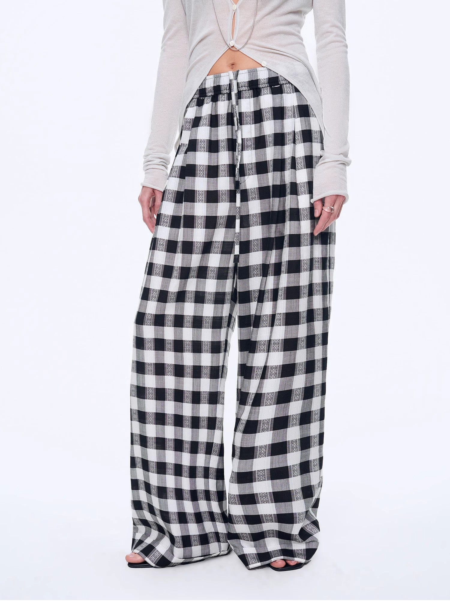 National Style Tencel Acetate Jacquard/Drape Linen Plaid Retro Casual Pants Spring"Plaid Accent" - variant_title