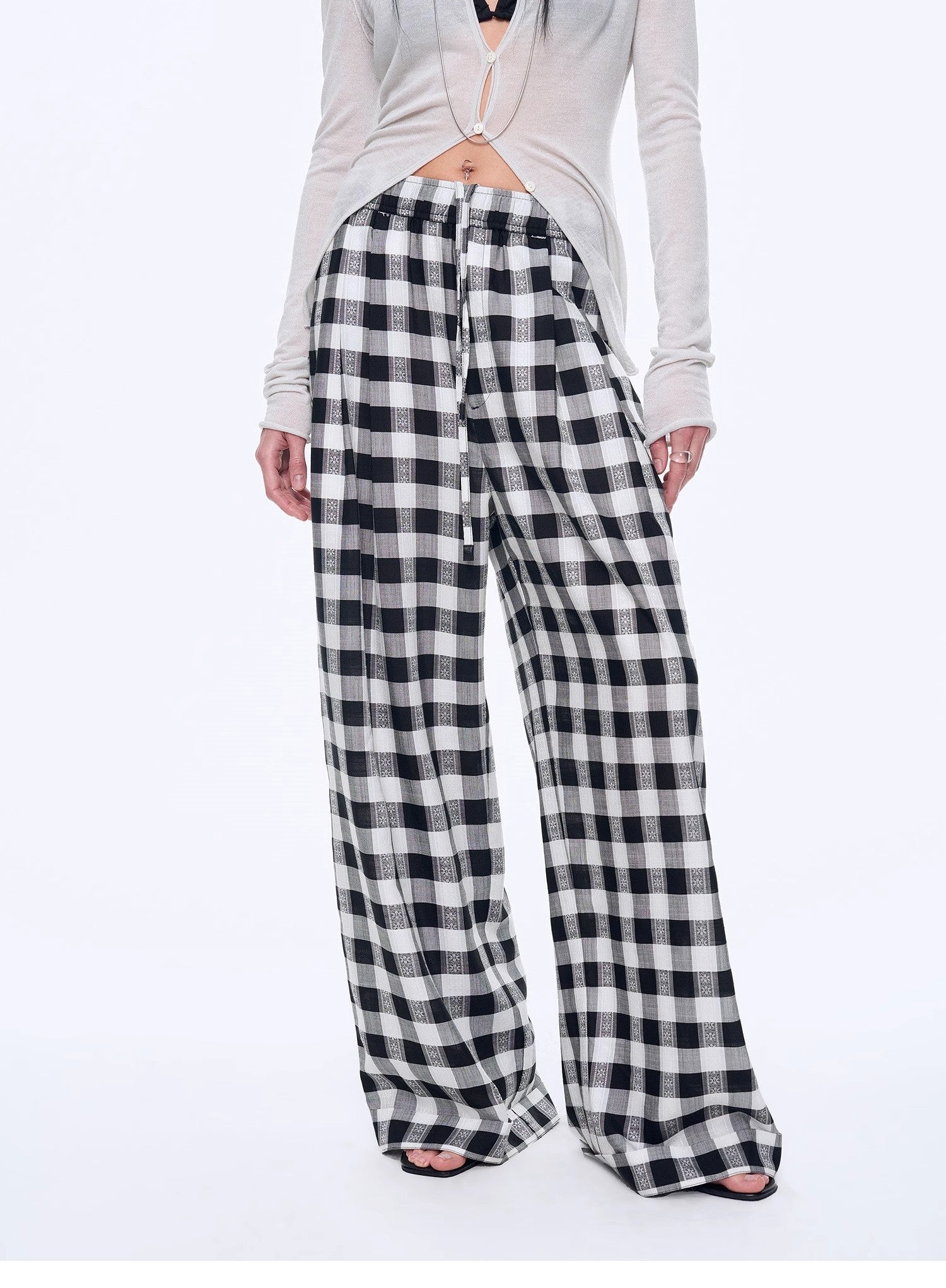 National Style Tencel Acetate Jacquard/Drape Linen Plaid Retro Casual Pants Spring"Plaid Accent" - variant_title