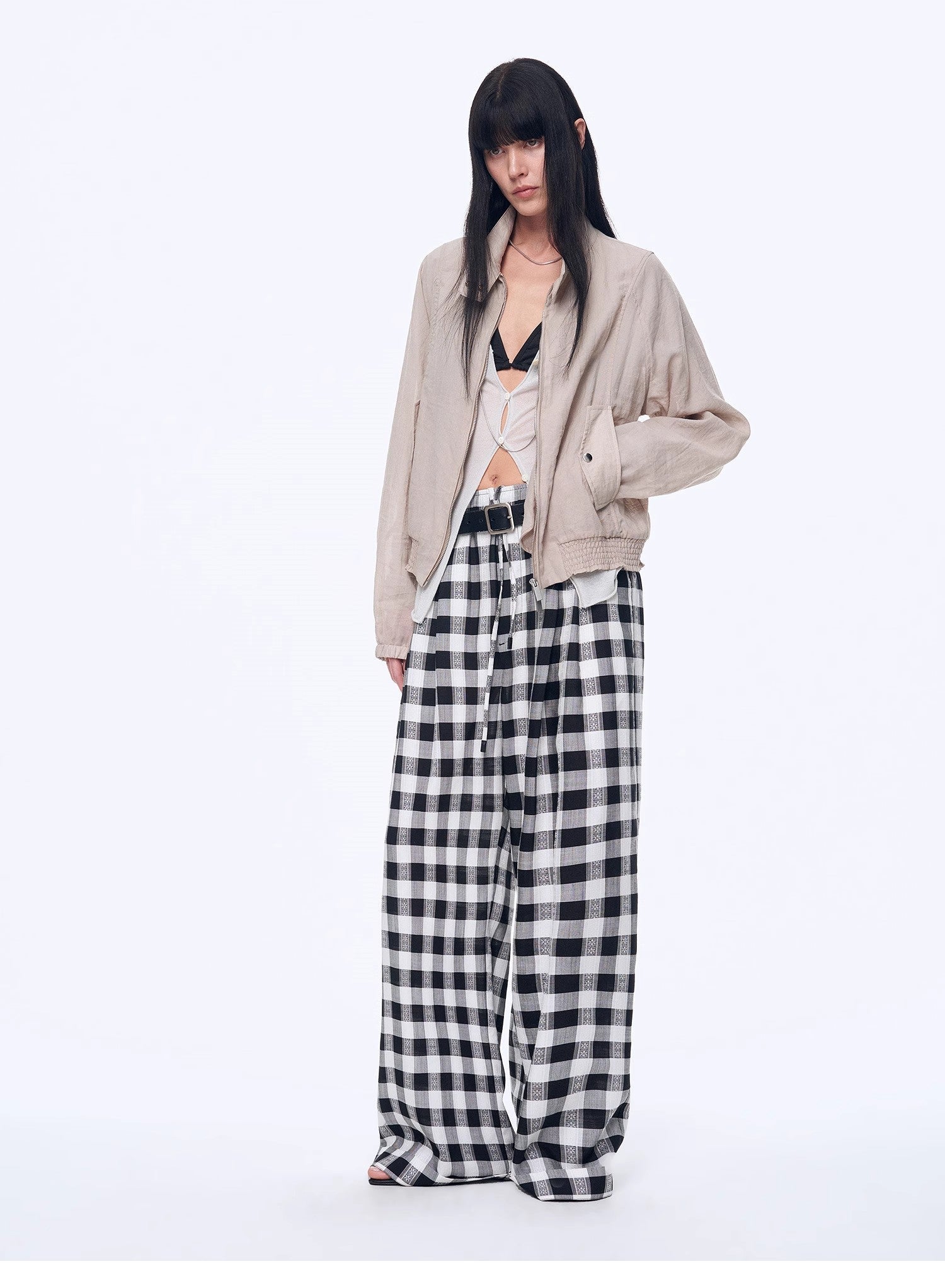 National Style Tencel Acetate Jacquard/Drape Linen Plaid Retro Casual Pants Spring"Plaid Accent" - variant_title