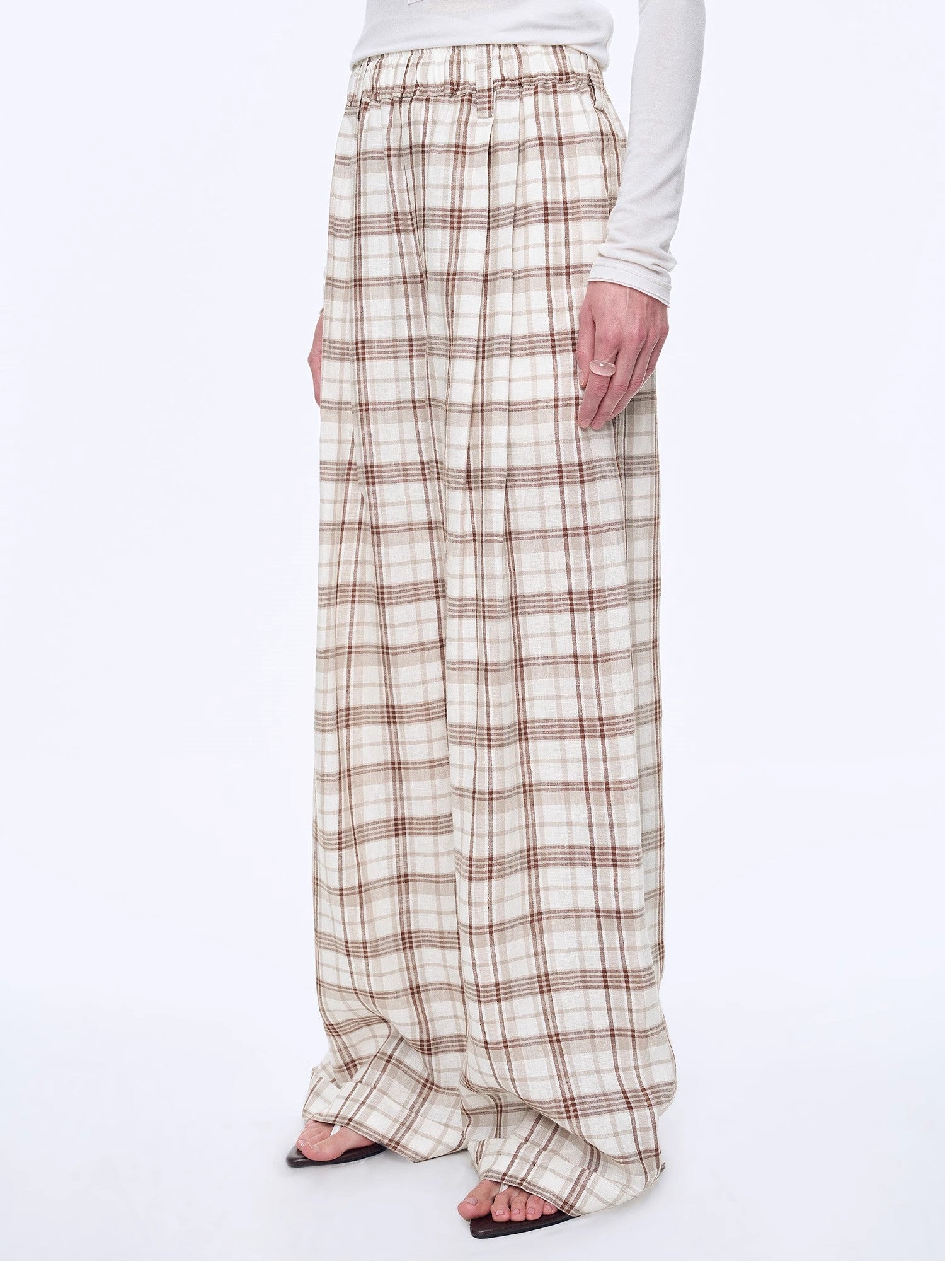 National Style Tencel Acetate Jacquard/Drape Linen Plaid Retro Casual Pants Spring"Plaid Accent" - variant_title