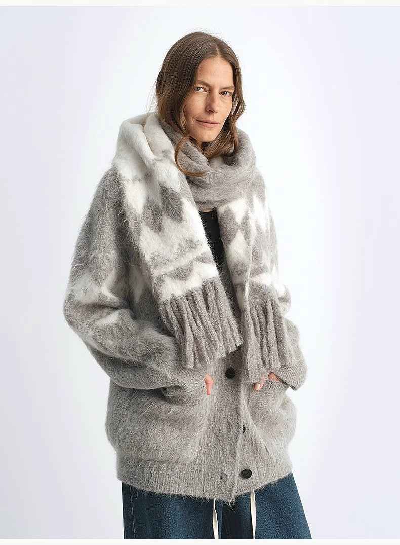 Nepal alpaca wool color clashing jacquard tassel scarf women winter warm shawl 190*27 - variant_title