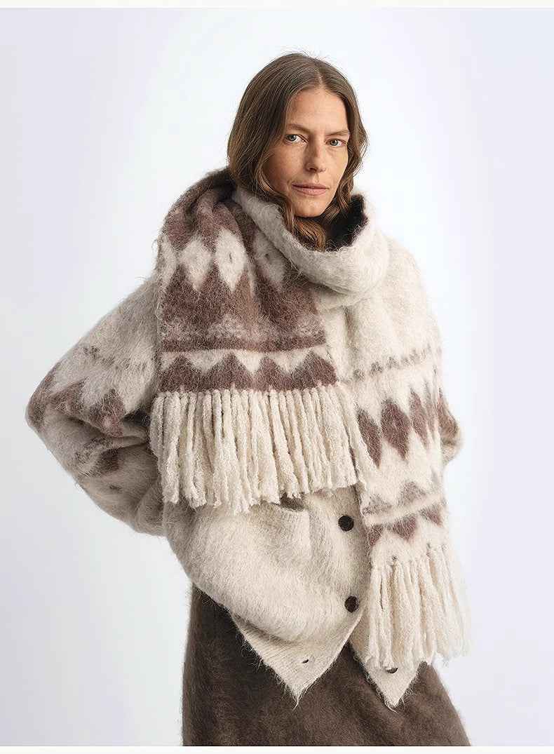 Nepal alpaca wool color clashing jacquard tassel scarf women winter warm shawl 190*27 - variant_title