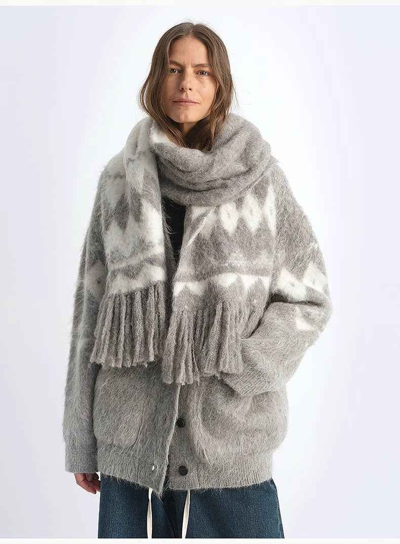 Nepal alpaca wool color clashing jacquard tassel scarf women winter warm shawl 190*27 - variant_title