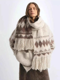 Gray alpaca wool colorblock jacquard scarf winter styling - Fireladyfur