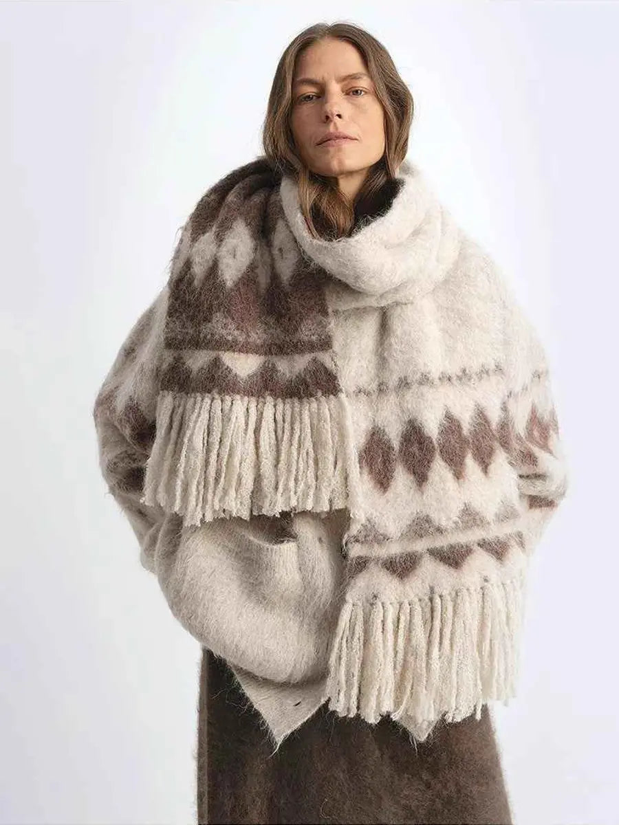 Gray alpaca wool colorblock jacquard scarf winter styling - Fireladyfur