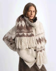 Gray Nepal alpaca wool tassel scarf worn by a woman - Fireladyfur