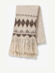 Light gray Nepal alpaca wool jacquard tassel scarf product view - Fireladyfur