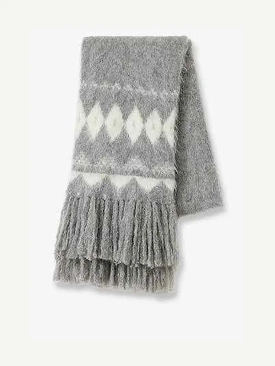 Gray Nepal alpaca wool jacquard tassel scarf product view - Fireladyfur