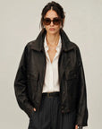 Firelady Fur Lambskin Leather Jacket - Vintage Vegetable-Tanned Funnel Neck New York Twilight