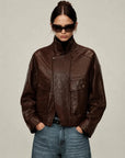 Firelady Fur Lambskin Leather Jacket - Vintage Vegetable-Tanned Funnel Neck New York Twilight