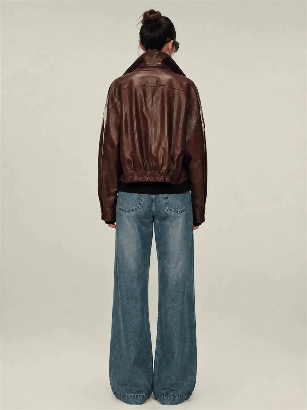 Firelady Fur Lambskin Leather Jacket - Vintage Vegetable-Tanned Funnel Neck New York Twilight