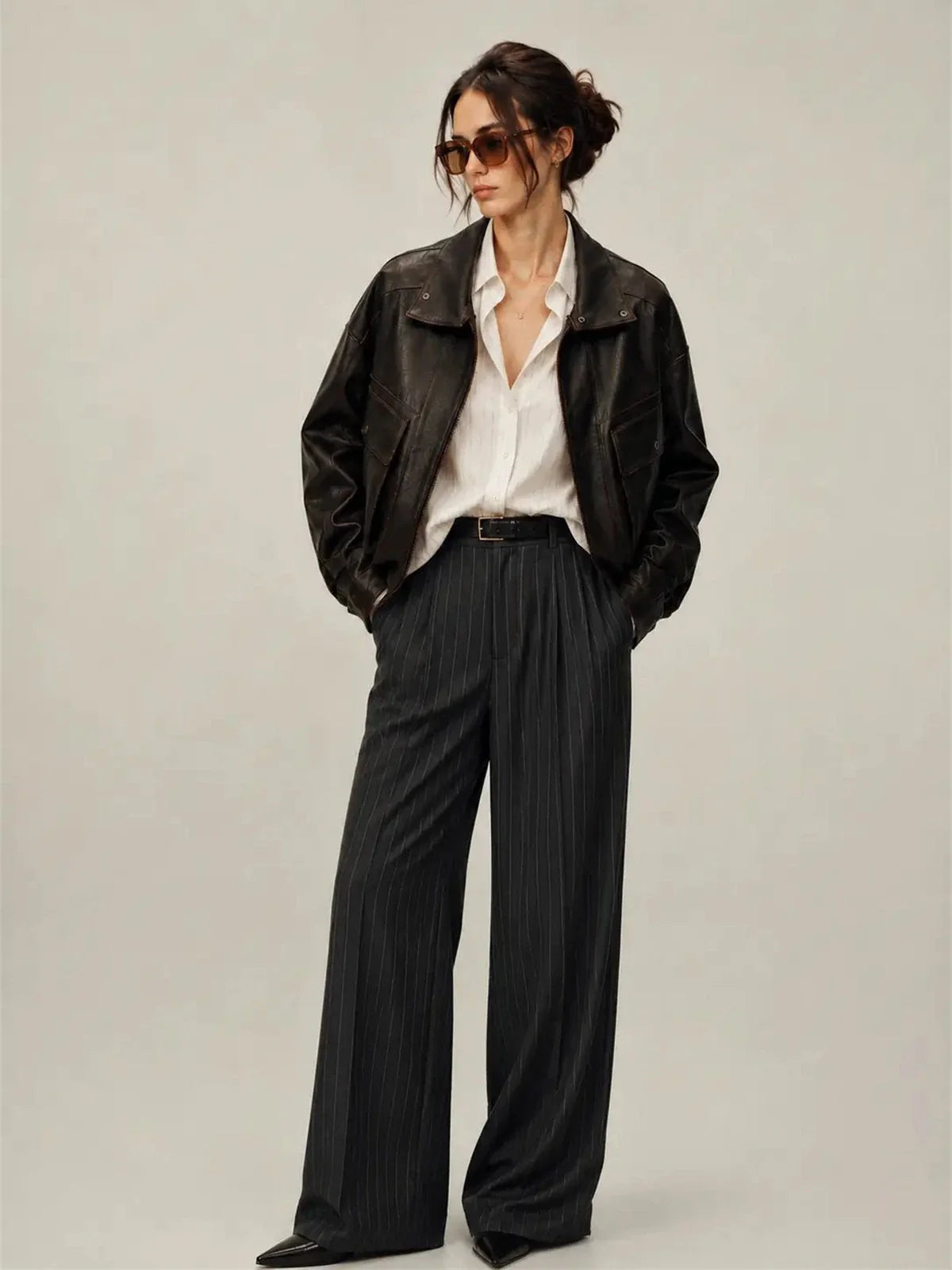 Firelady Fur Lambskin Leather Jacket - Vintage Vegetable-Tanned Funnel Neck New York Twilight