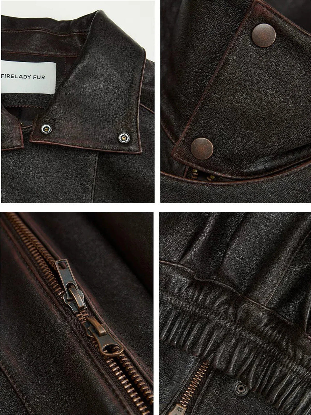 Firelady Fur Lambskin Leather Jacket - Vintage Vegetable-Tanned Funnel Neck New York Twilight