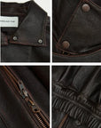 Firelady Fur Lambskin Leather Jacket - Vintage Vegetable-Tanned Funnel Neck New York Twilight