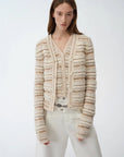 "Nice Weekend" striped mixed woven V - neck early spring layered knitted cardigan top/vest - variant_title