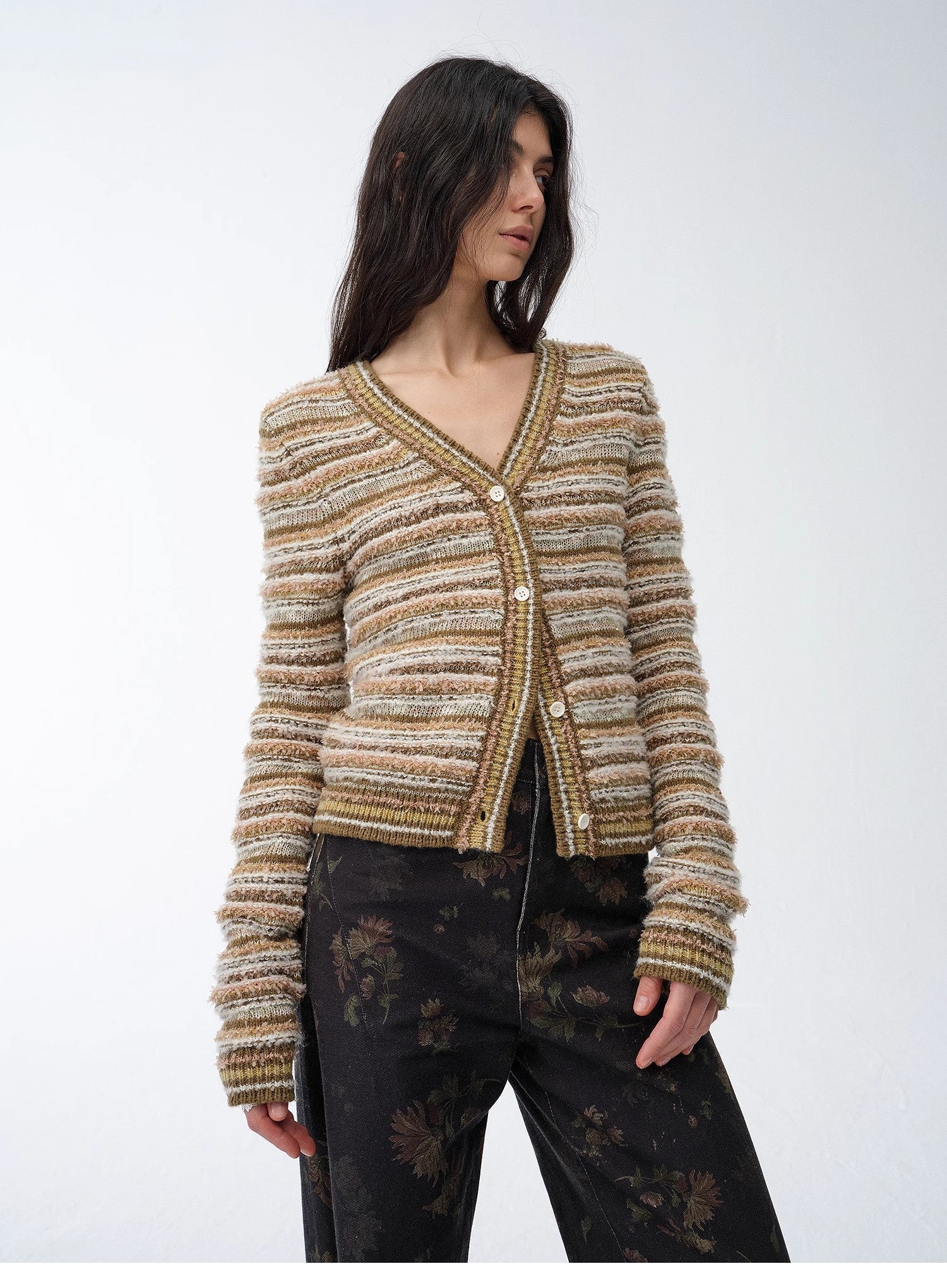 "Nice Weekend" striped mixed woven V - neck early spring layered knitted cardigan top/vest - variant_title