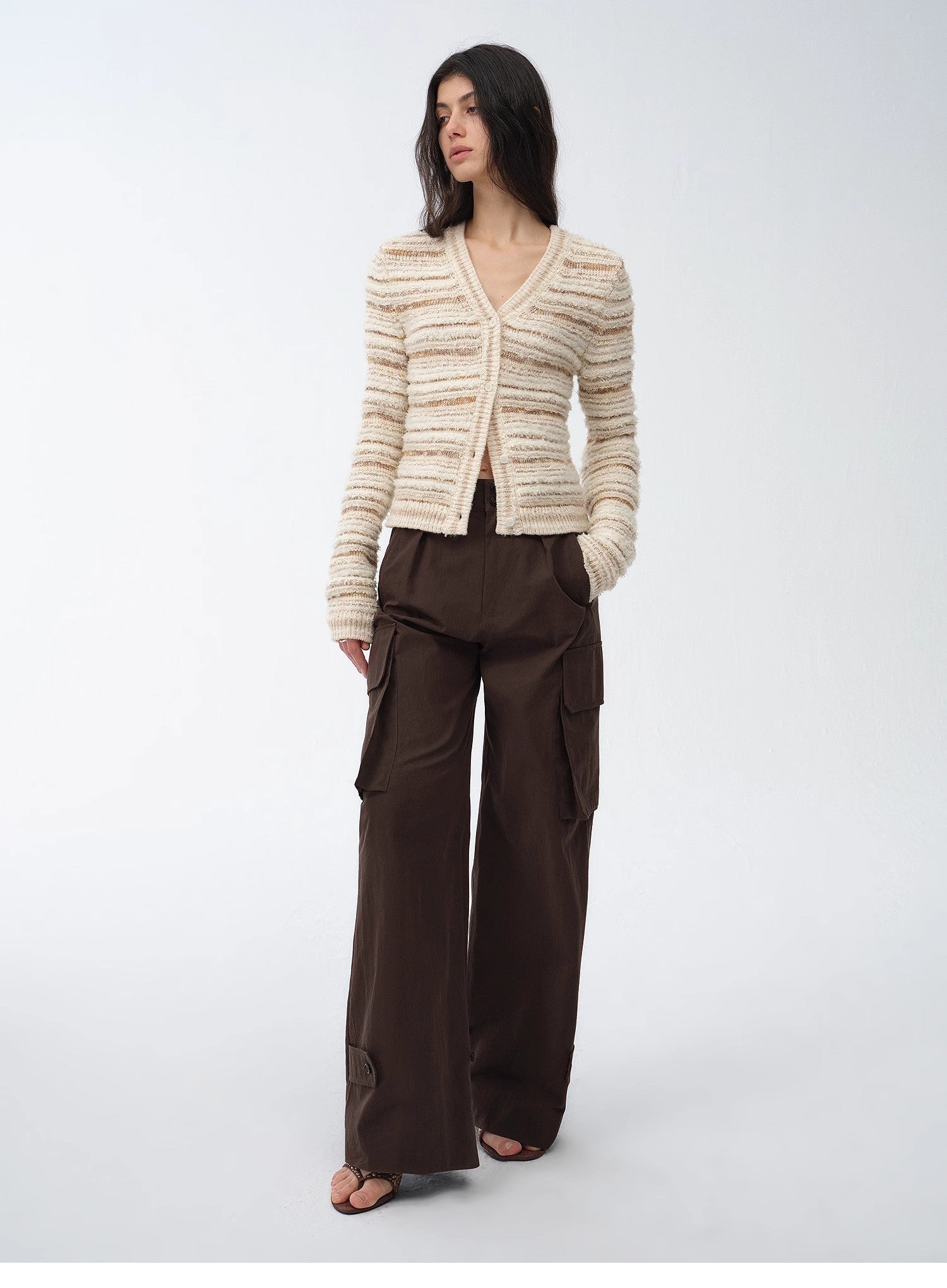 "Nice Weekend" striped mixed woven V - neck early spring layered knitted cardigan top/vest - variant_title
