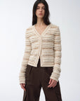 "Nice Weekend" striped mixed woven V - neck early spring layered knitted cardigan top/vest - variant_title
