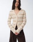 "Nice Weekend" striped mixed woven V - neck early spring layered knitted cardigan top/vest - variant_title