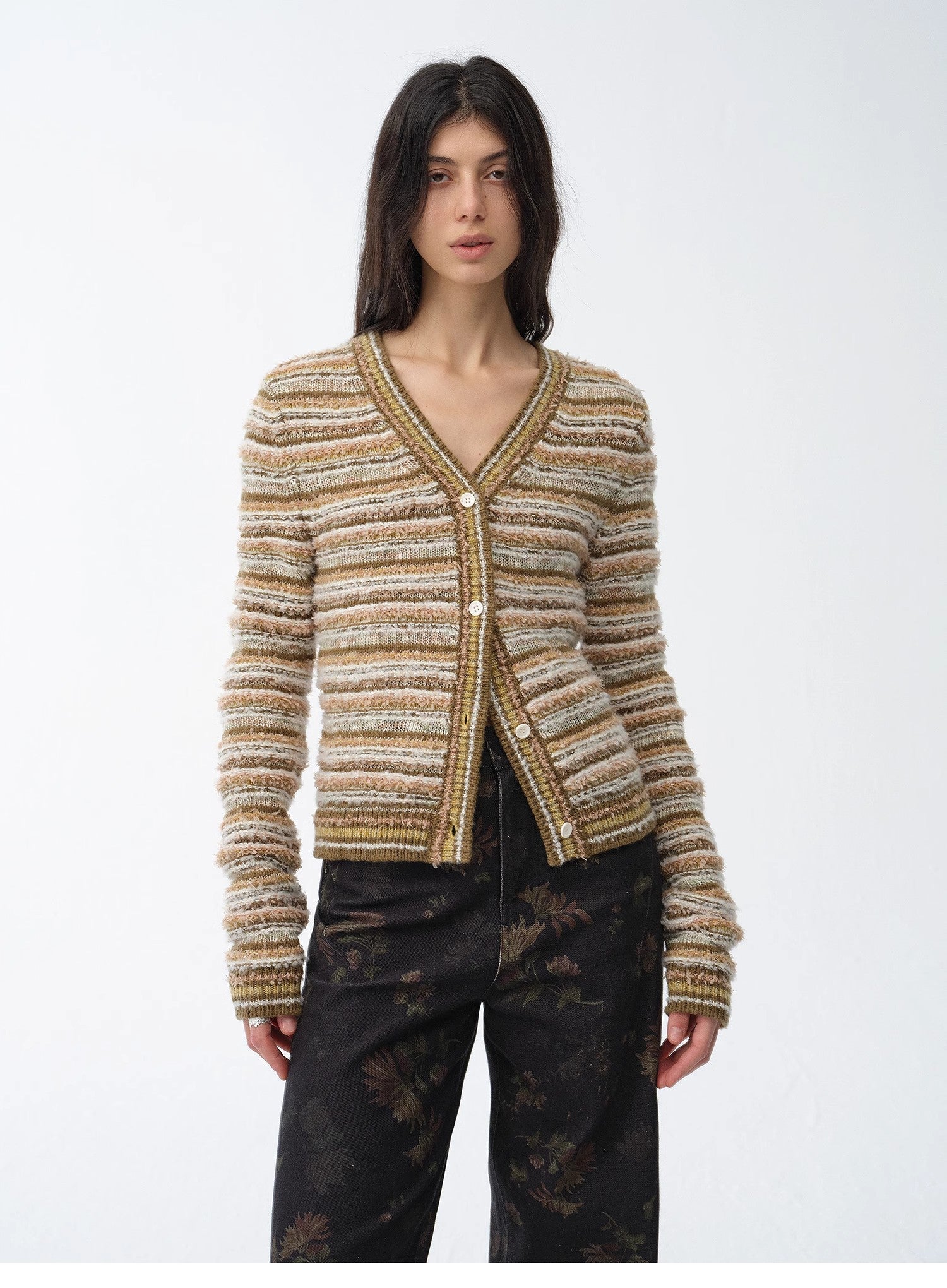 "Nice Weekend" striped mixed woven V - neck early spring layered knitted cardigan top/vest - variant_title