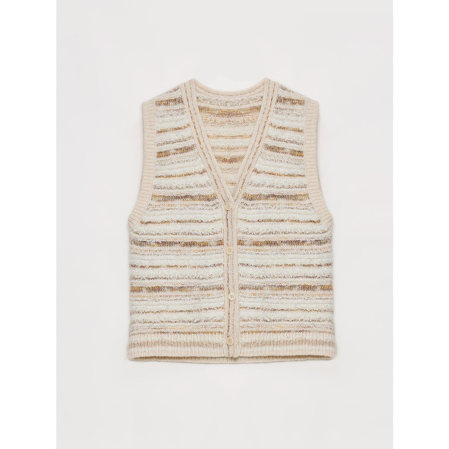 "Nice Weekend" striped mixed woven V - neck early spring layered knitted cardigan top/vest - variant_title