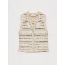 "Nice Weekend" striped mixed woven V - neck early spring layered knitted cardigan top/vest - variant_title