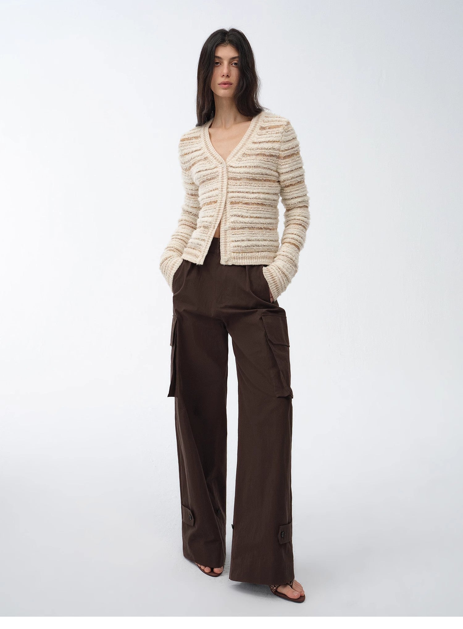 "Nice Weekend" striped mixed woven V - neck early spring layered knitted cardigan top/vest - variant_title