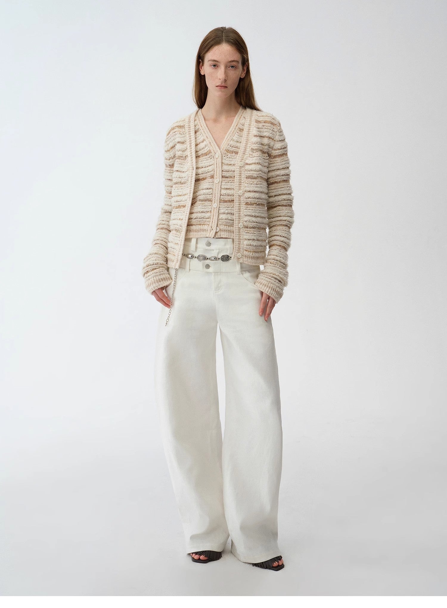 "Nice Weekend" striped mixed woven V - neck early spring layered knitted cardigan top/vest - variant_title