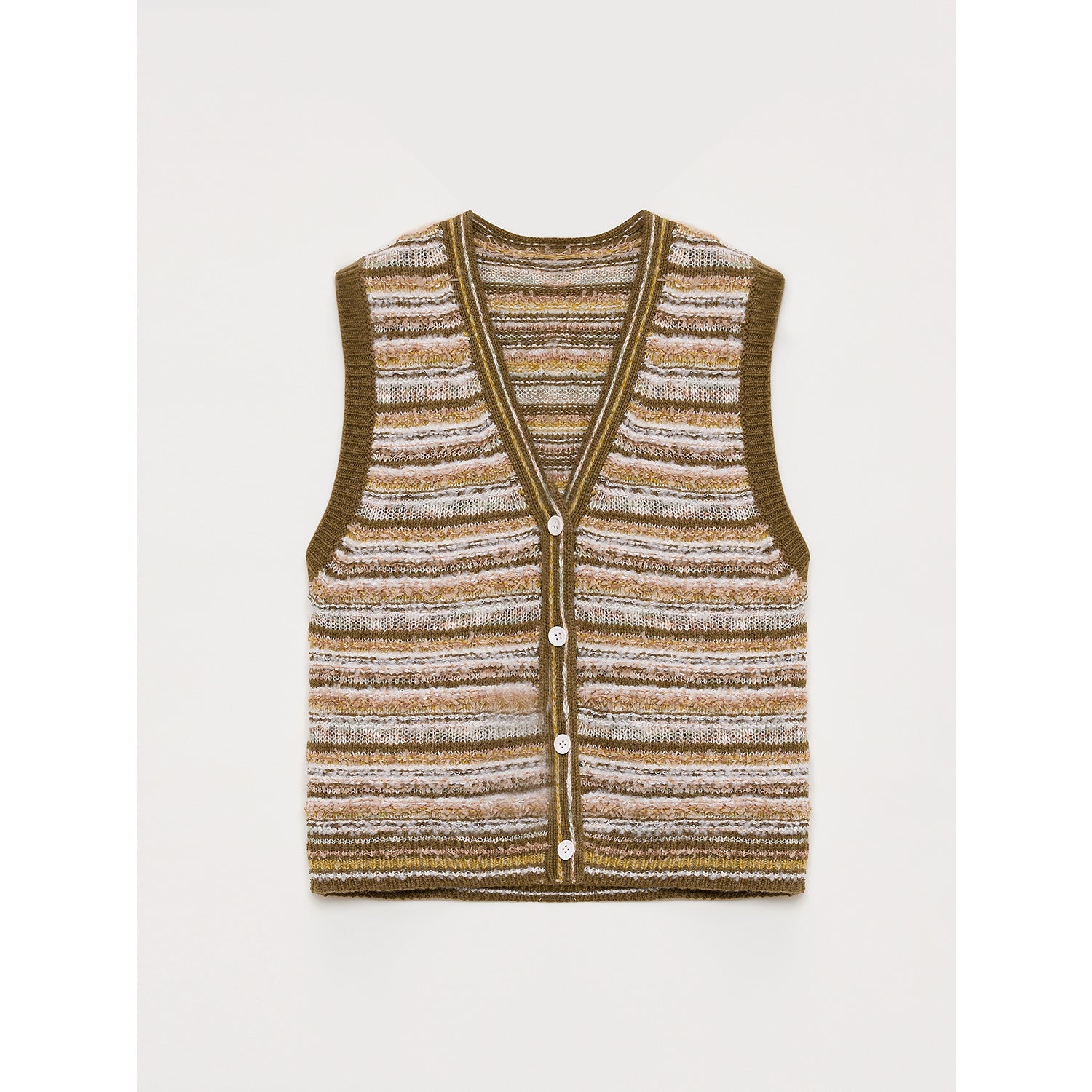 "Nice Weekend" striped mixed woven V - neck early spring layered knitted cardigan top/vest - variant_title