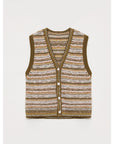 "Nice Weekend" striped mixed woven V - neck early spring layered knitted cardigan top/vest - variant_title