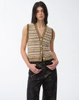"Nice Weekend" striped mixed woven V - neck early spring layered knitted cardigan top/vest - variant_title