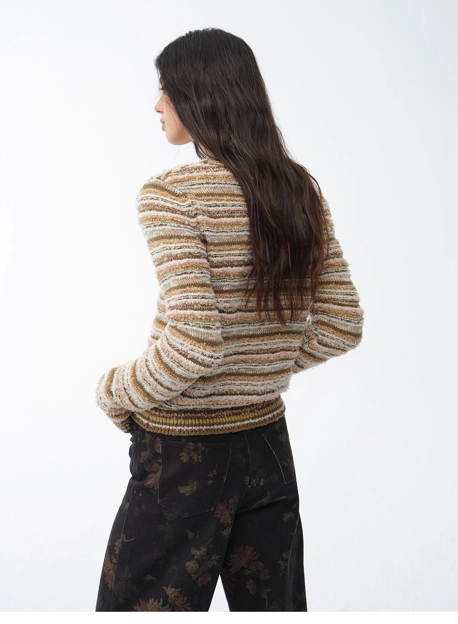 "Nice Weekend" striped mixed woven V - neck early spring layered knitted cardigan top/vest - variant_title