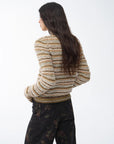 "Nice Weekend" striped mixed woven V - neck early spring layered knitted cardigan top/vest - variant_title