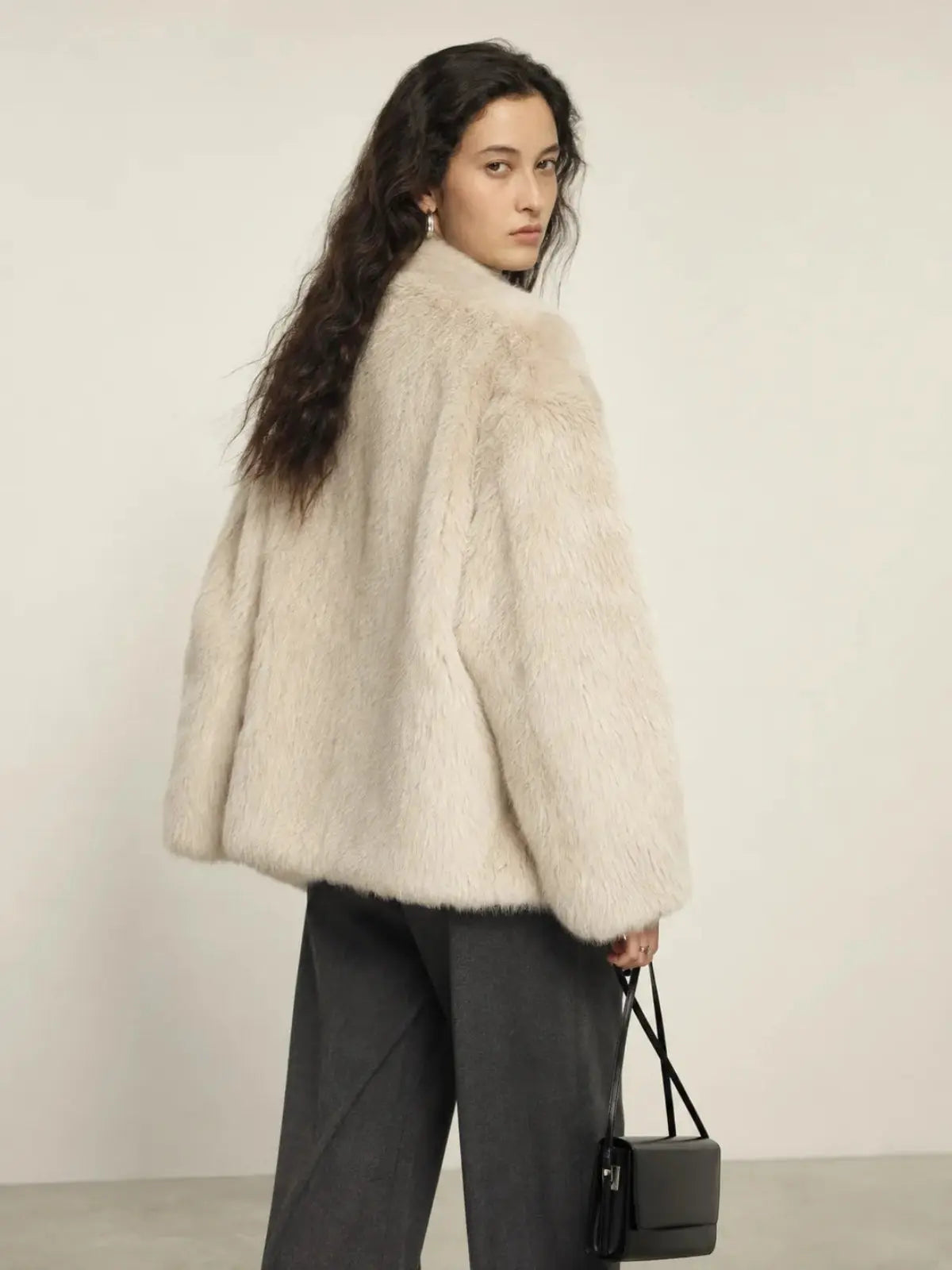 Night in Paris camel Toscana shearling coat, back three-quarter view