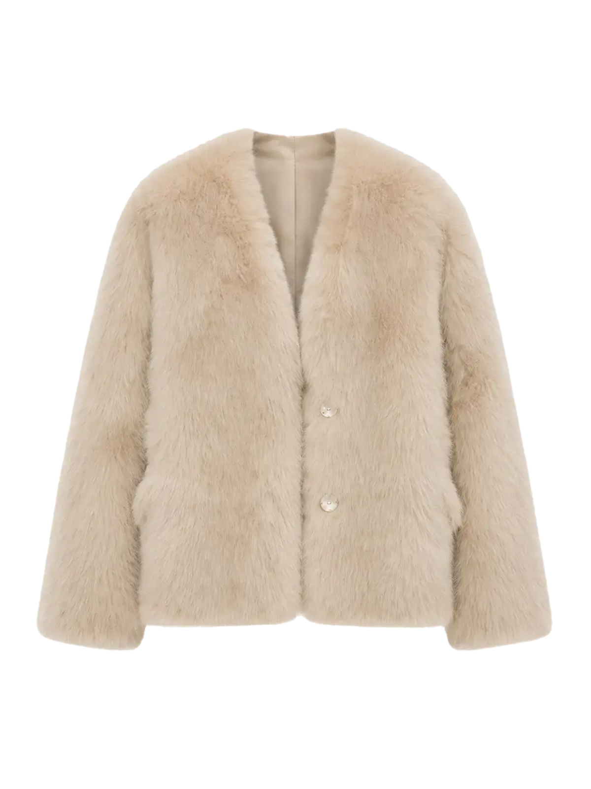 Night in Paris camel Toscana shearling V-neck lamb fur coat product cutout