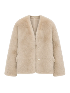 Night in Paris camel Toscana shearling V-neck lamb fur coat product cutout