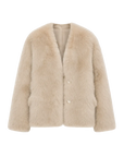 Night in Paris camel Toscana shearling V-neck lamb fur coat product cutout