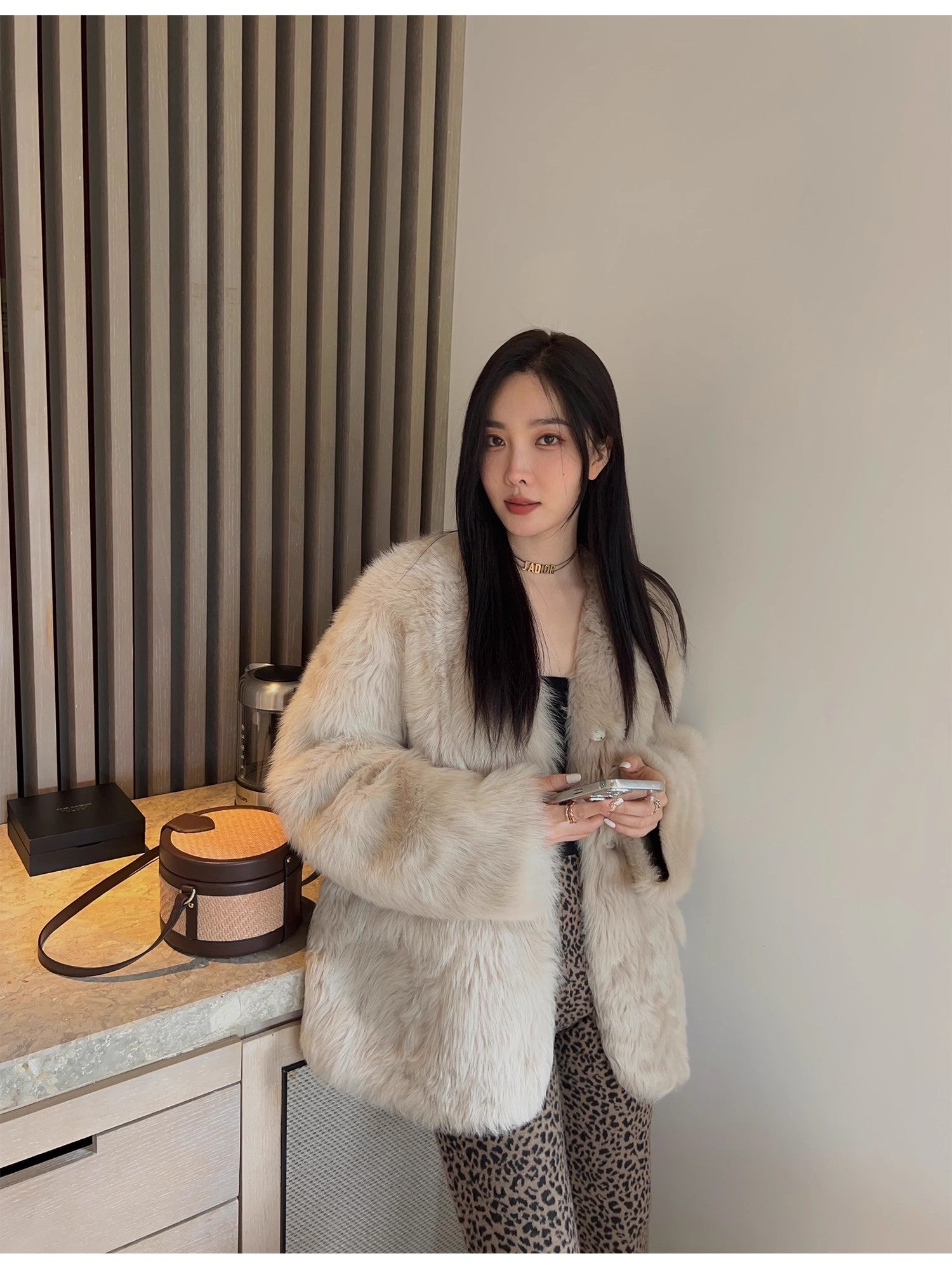 "Night in Paris" imported Tuscan sheepskin women's V - neck age - reducing lamb fur coat - variant_title