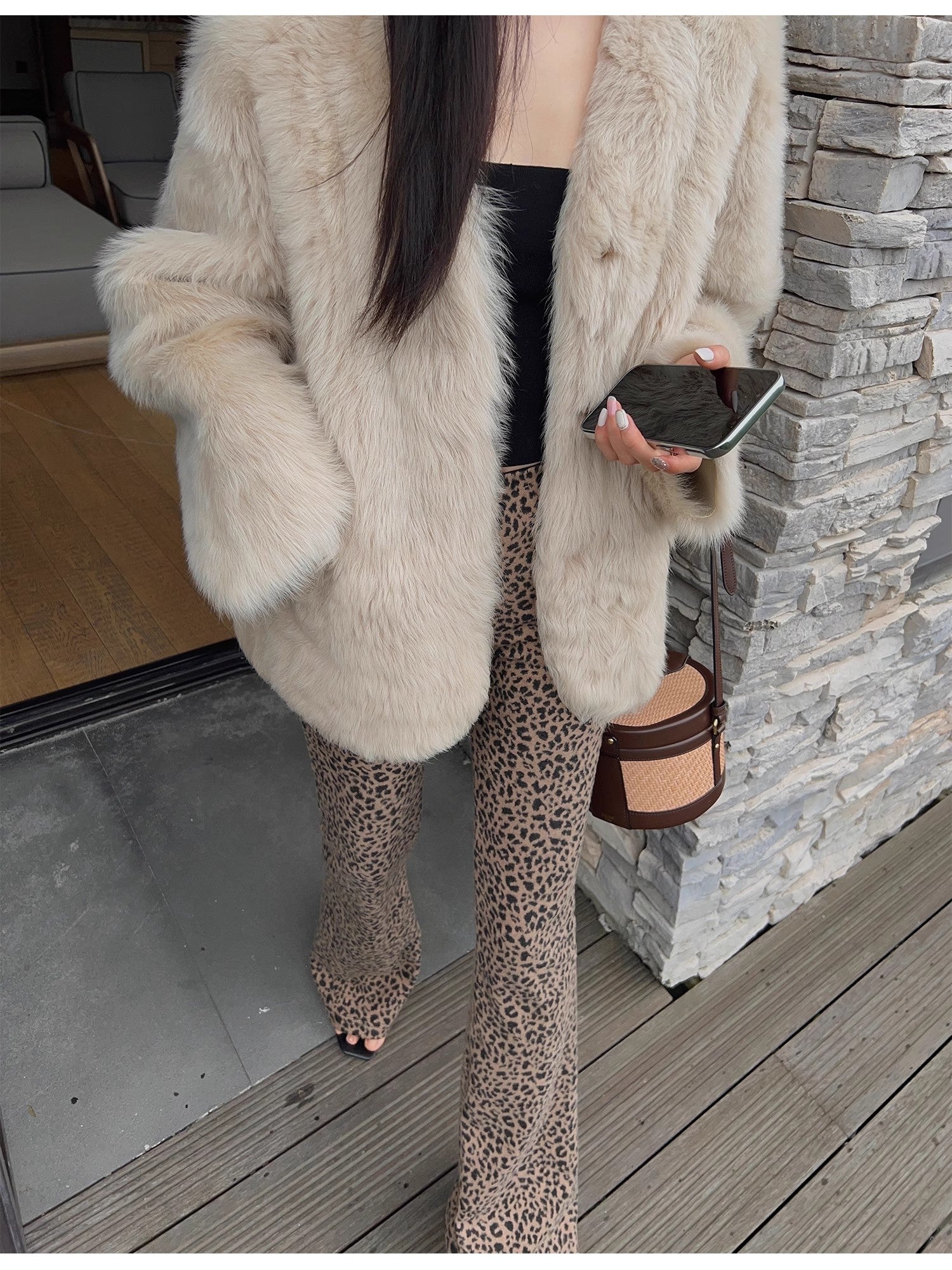 "Night in Paris" imported Tuscan sheepskin women's V - neck age - reducing lamb fur coat - variant_title