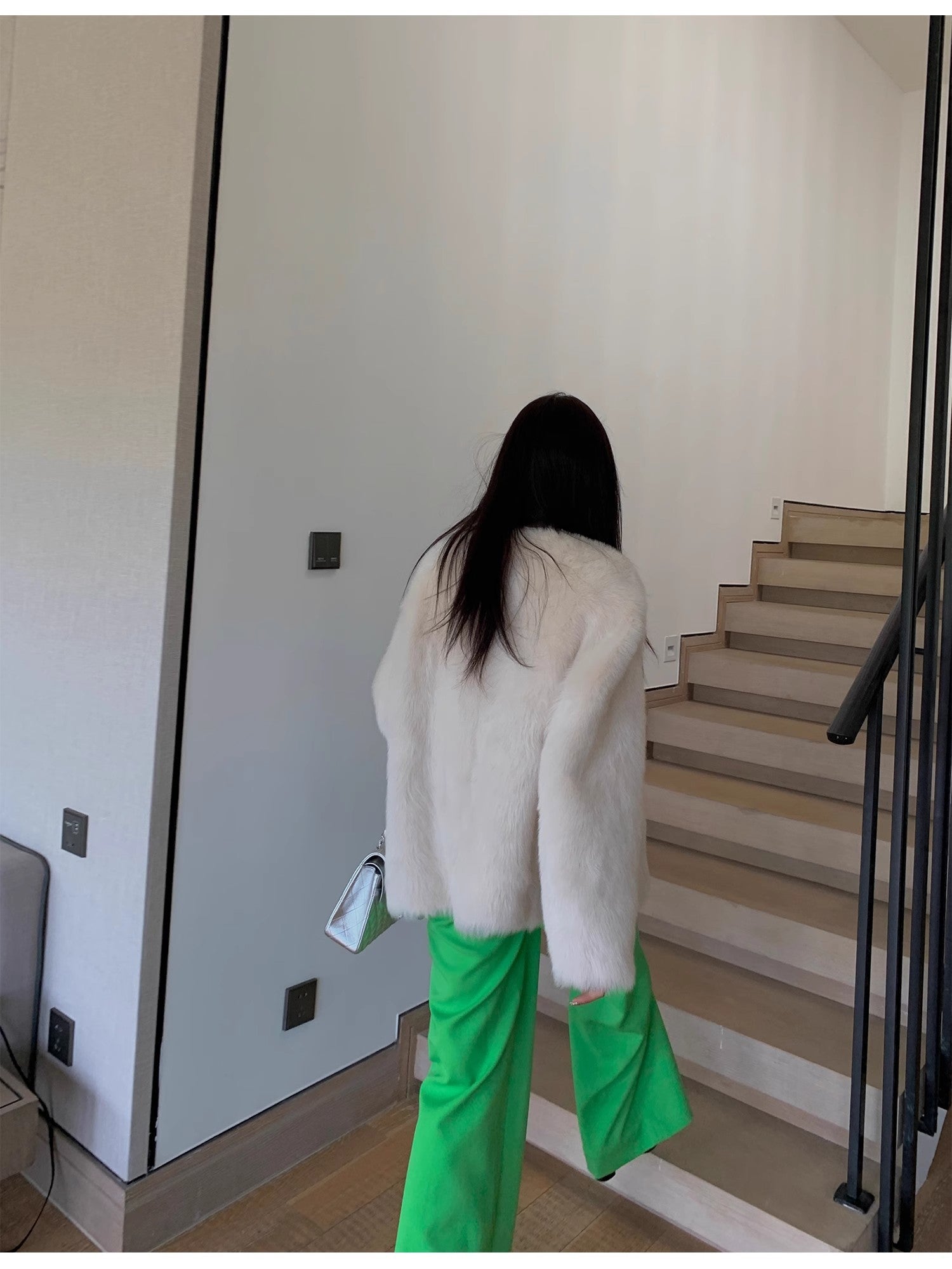 "Night in Paris" imported Tuscan sheepskin women's V - neck age - reducing lamb fur coat - variant_title