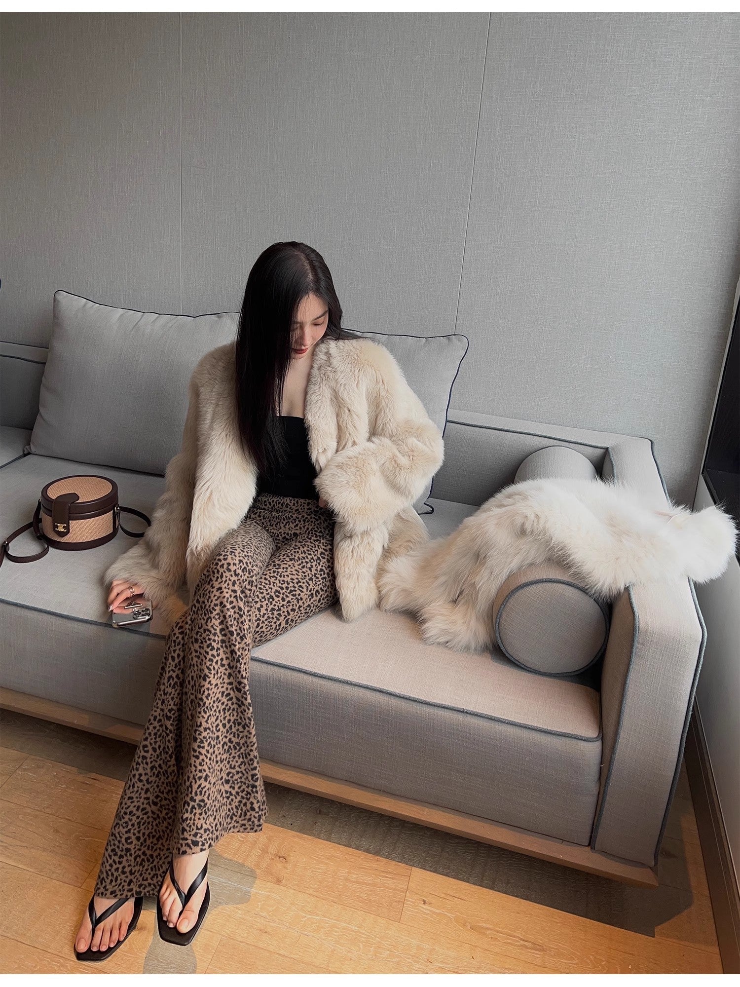 "Night in Paris" imported Tuscan sheepskin women's V - neck age - reducing lamb fur coat - variant_title