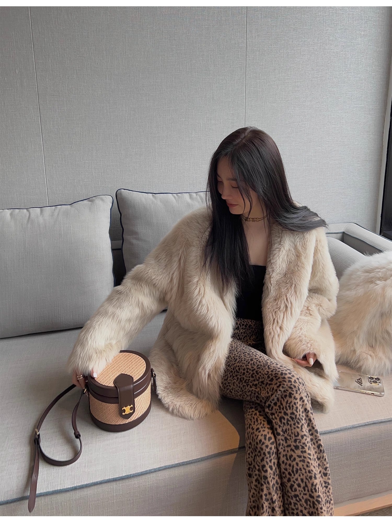 "Night in Paris" imported Tuscan sheepskin women's V - neck age - reducing lamb fur coat - variant_title