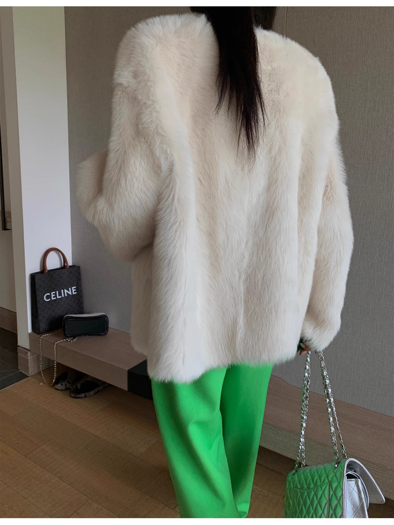 "Night in Paris" imported Tuscan sheepskin women's V - neck age - reducing lamb fur coat - variant_title