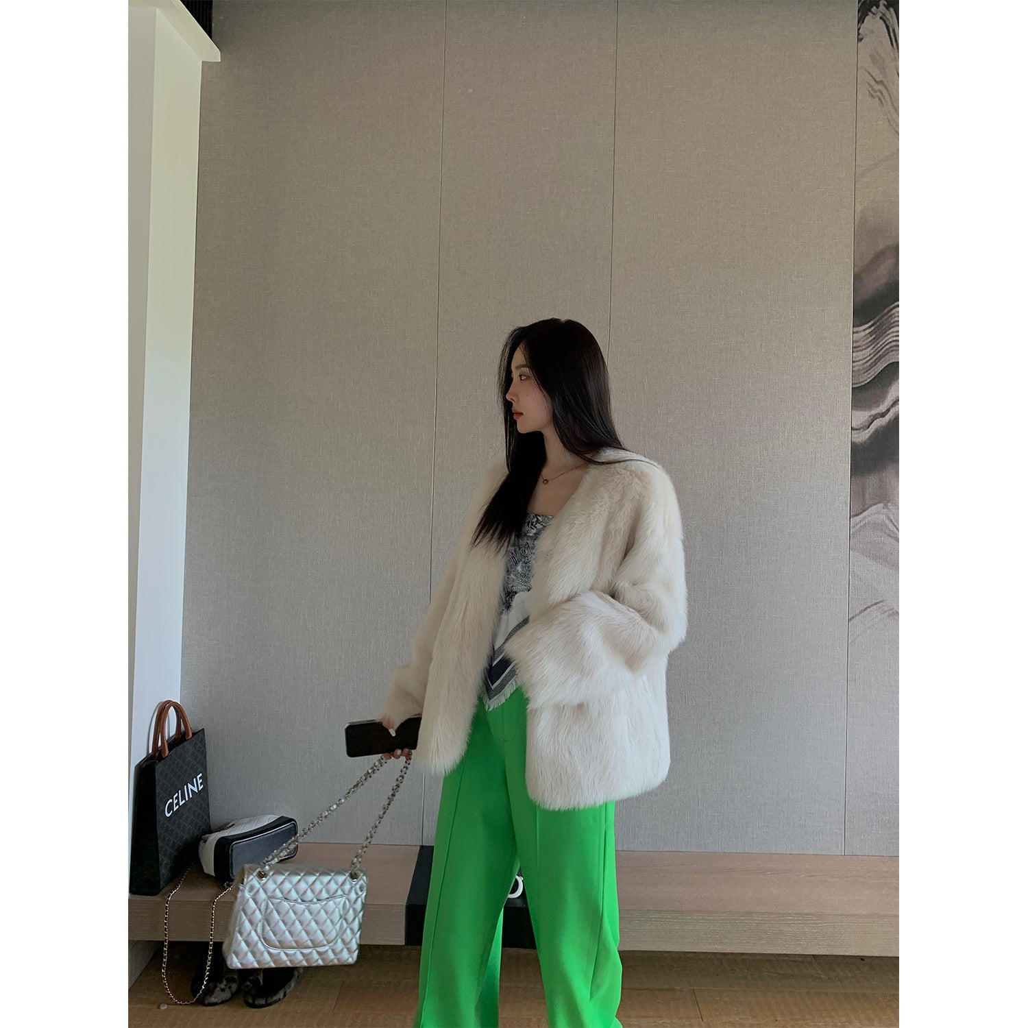 "Night in Paris" imported Tuscan sheepskin women's V - neck age - reducing lamb fur coat - variant_title