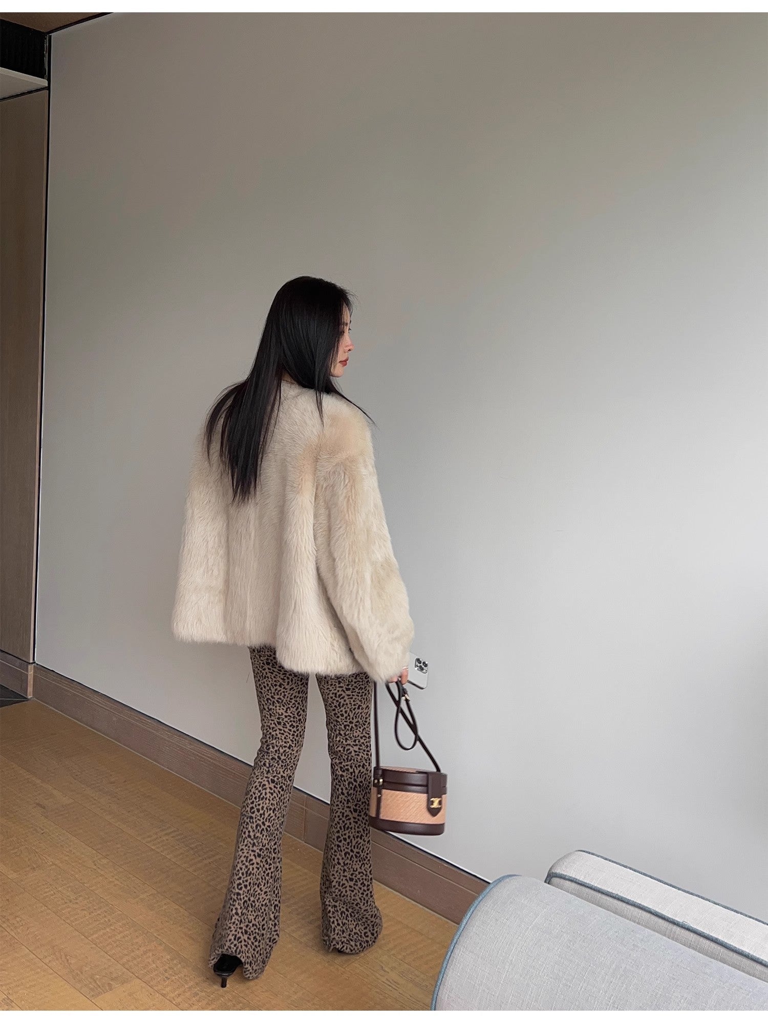 "Night in Paris" imported Tuscan sheepskin women's V - neck age - reducing lamb fur coat - variant_title