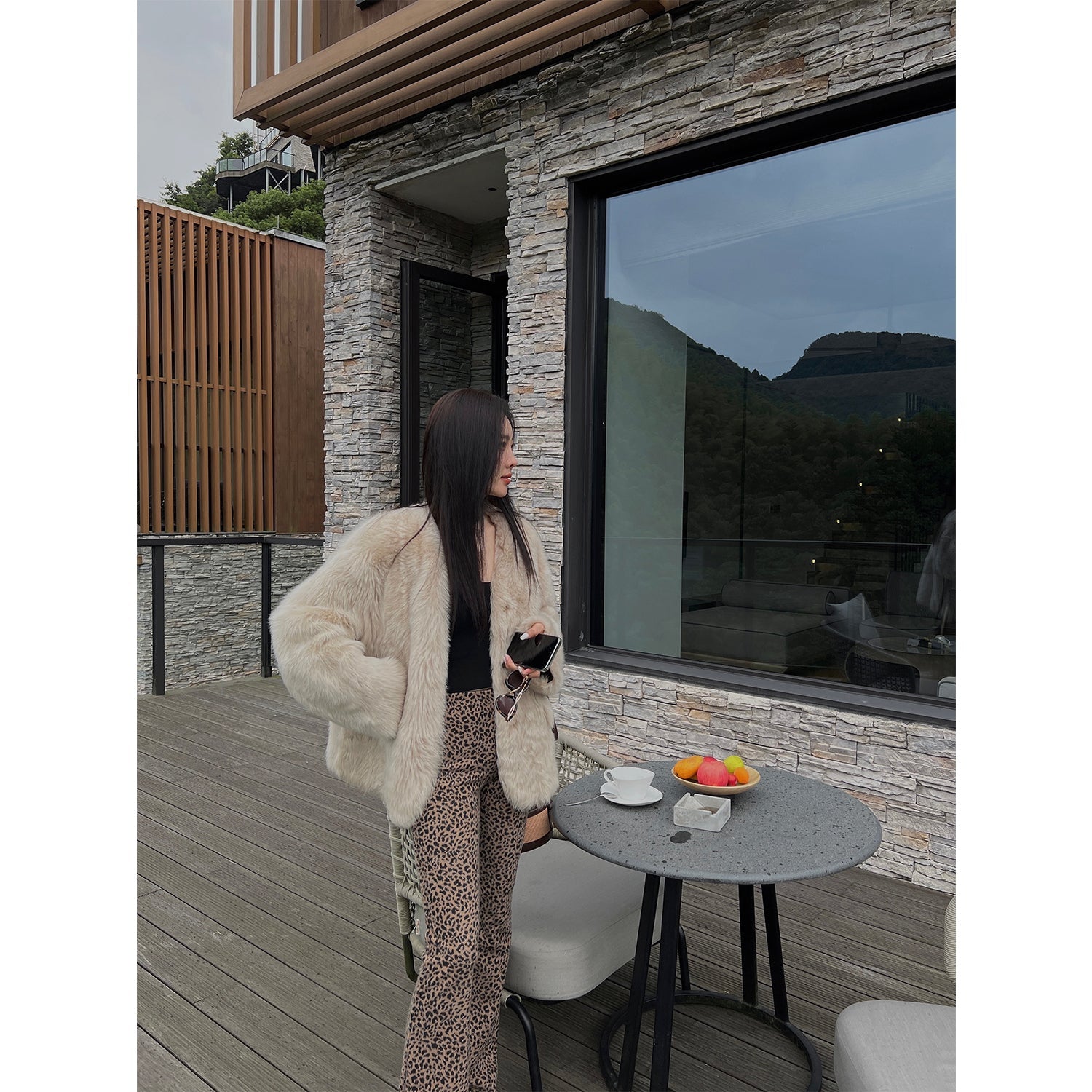 "Night in Paris" imported Tuscan sheepskin women's V - neck age - reducing lamb fur coat - variant_title