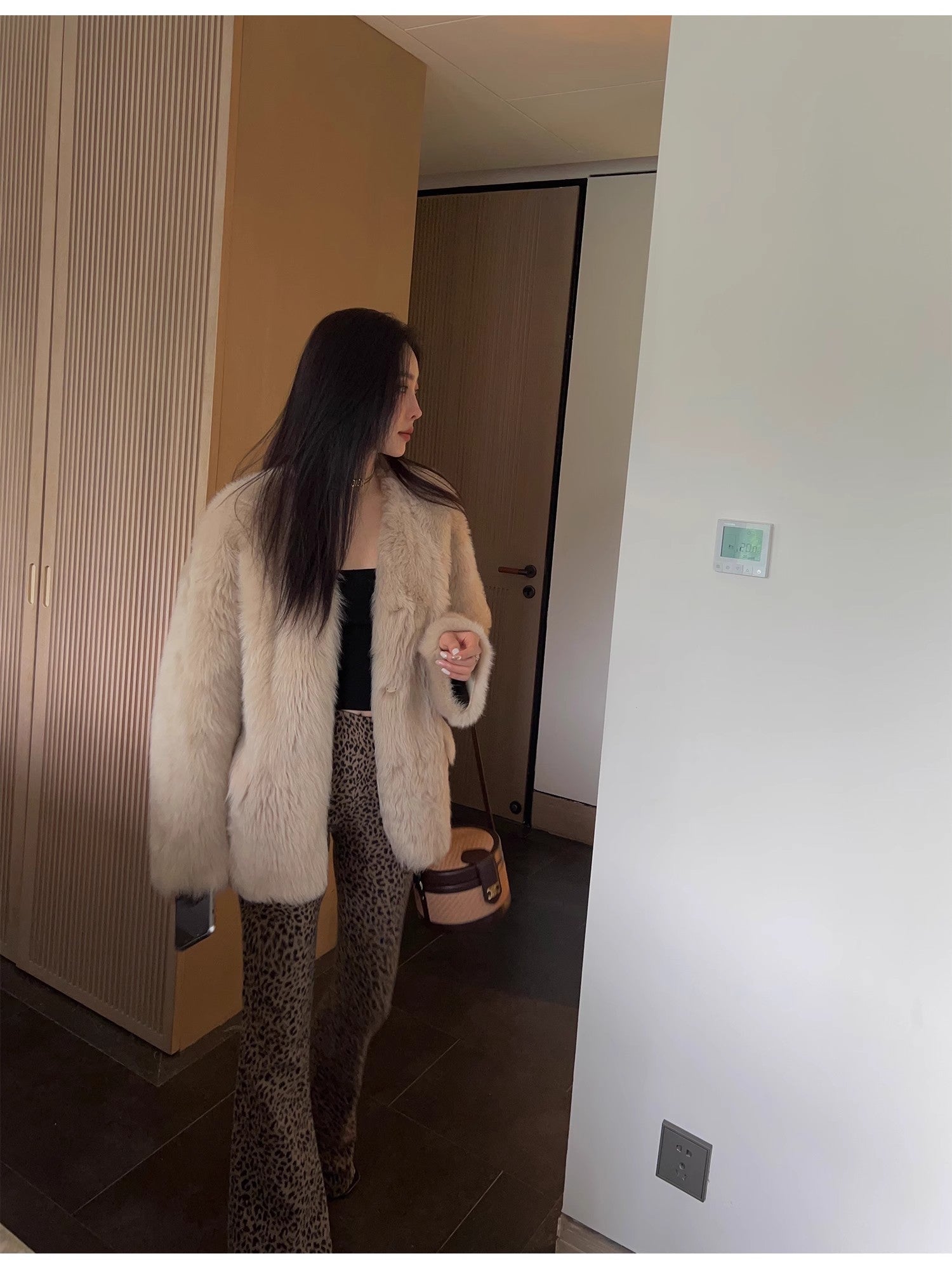 "Night in Paris" imported Tuscan sheepskin women's V - neck age - reducing lamb fur coat - variant_title